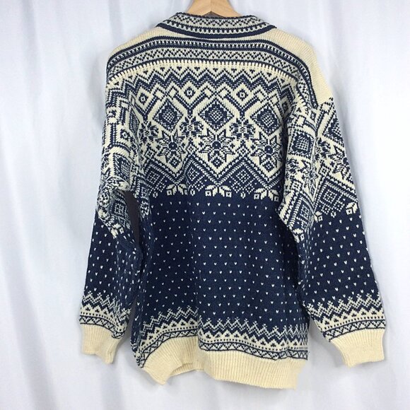 Devold Men's 100% Wool Sweater Setesdal Pattern Blue Red Unisex Size L - Picture 2 of 9